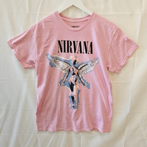 Nirvana Band Music Graphic Pink Short Sleeve Tee Size Medium - Picture 1 of 6